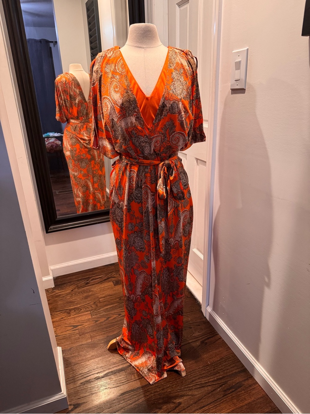 Orange Paisley Maxi Dress with Belt - Women